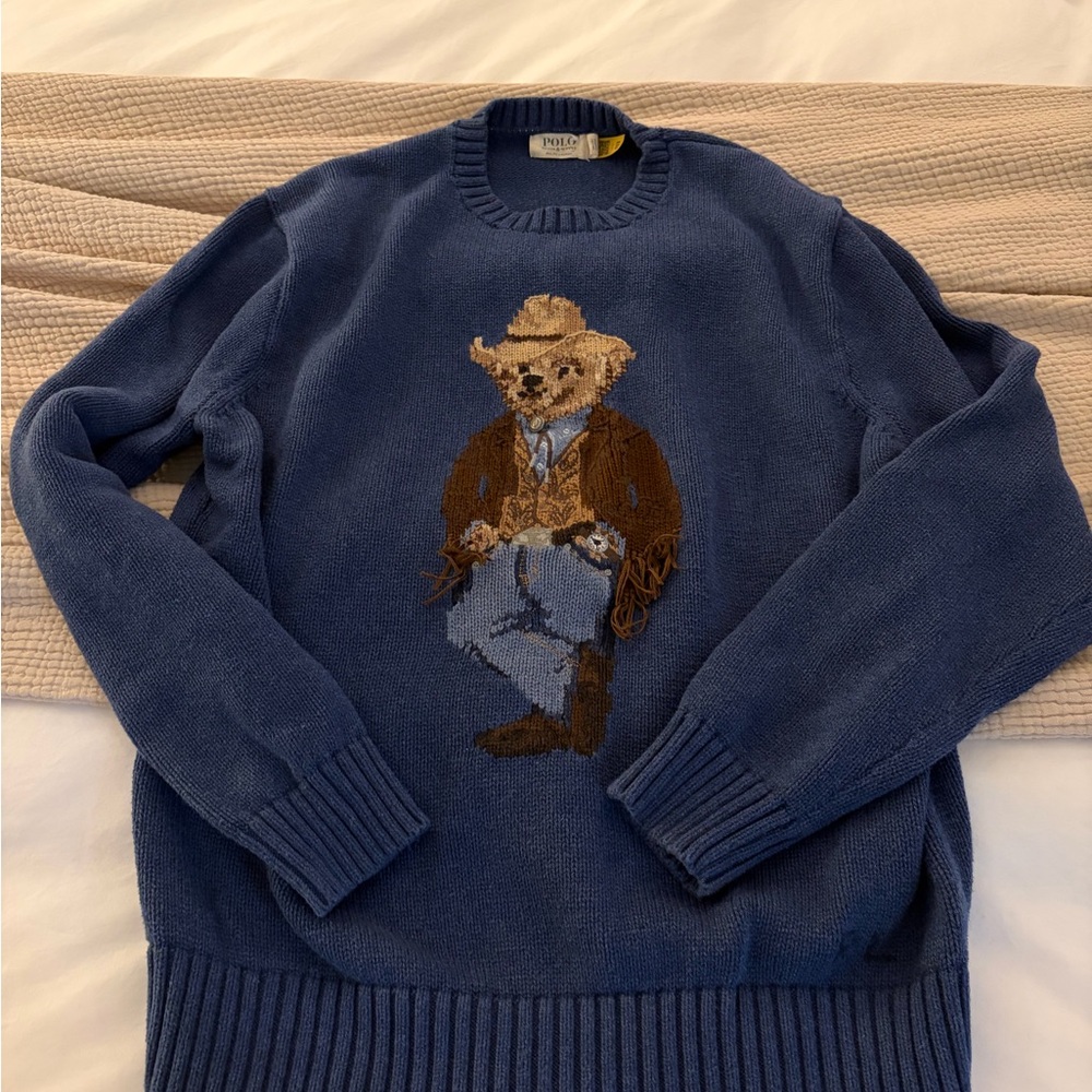 Ralph Lauren Blue Cowboy Bear Sweater